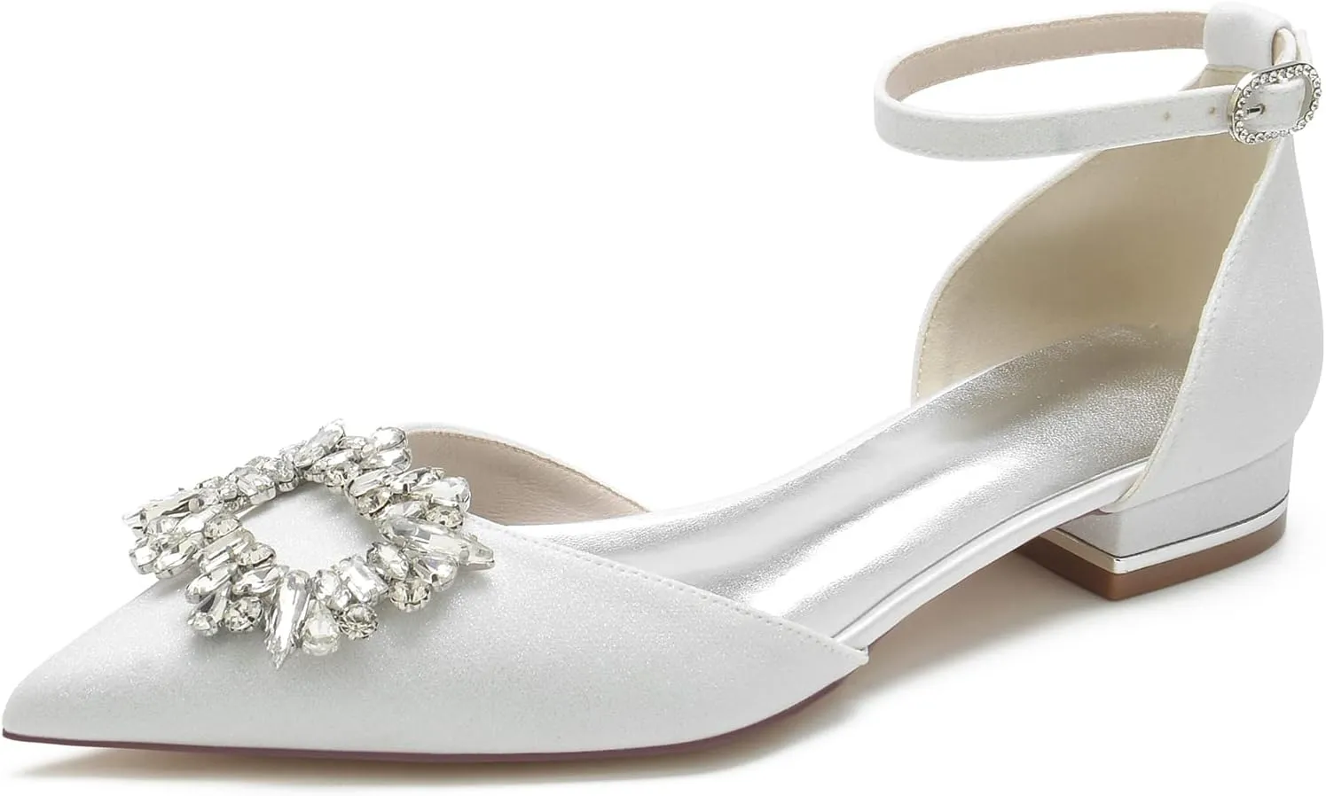Women's Pointed Toe Glitter Wedding Flats for Bride Comfortable Rhinestones Bridal Shoes Evening Prom Party Dress Shoes Pumps