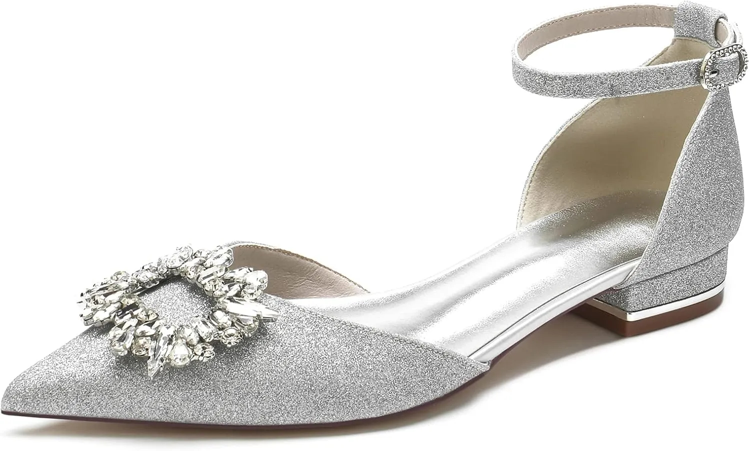 Women's Pointed Toe Glitter Wedding Flats for Bride Comfortable Rhinestones Bridal Shoes Evening Prom Party Dress Shoes Pumps