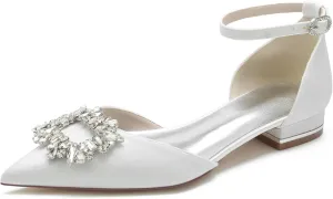 Women's Pointed Toe Glitter Wedding Flats for Bride Comfortable Rhinestones Bridal Shoes Evening Prom Party Dress Shoes Pumps