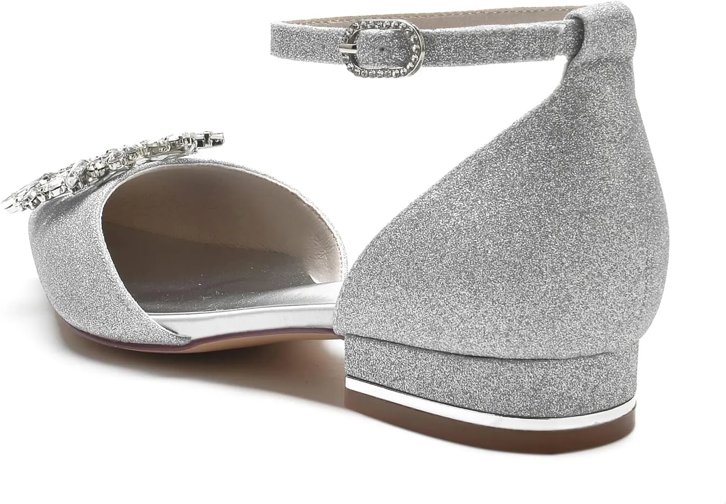 Women's Pointed Toe Glitter Wedding Flats for Bride Comfortable Rhinestones Bridal Shoes Evening Prom Party Dress Shoes Pumps