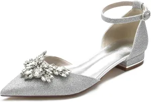 Women's Pointed Toe Glitter Wedding Shoes for Bride Flats Comfortable Rhinestones Bridal Flats Evening Prom Party Dress Shoes Pumps