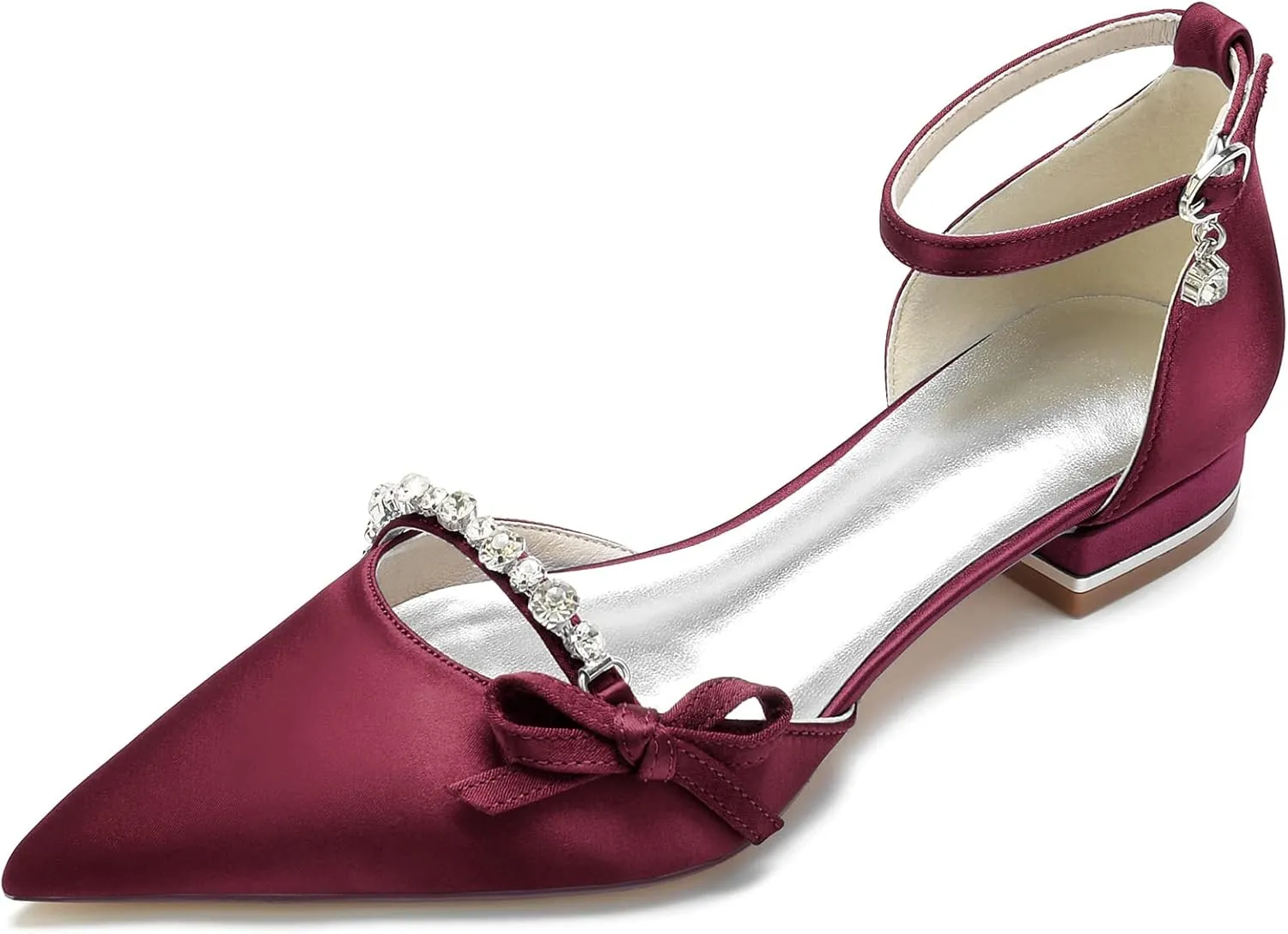 Women's Pointed Toe Satin Wedding Flats Comfortable Wedding Shoes for Bride Low Heels Rhinestones Bridal Flats Evening Prom Party Dress Shoes Pumps