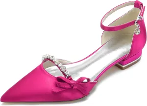 Women's Pointed Toe Satin Wedding Flats Comfortable Wedding Shoes for Bride Low Heels Rhinestones Bridal Flats Evening Prom Party Dress Shoes Pumps