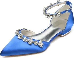 Women's Pointed Toe Satin Wedding Flats for Bride Comfortable Rhinestones Bridal Shoes Evening Prom Party Dress Shoes Pumps 18448-46M