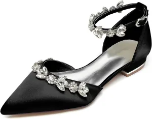 Women's Pointed Toe Satin Wedding Flats for Bride Comfortable Rhinestones Bridal Shoes Evening Prom Party Dress Shoes Pumps 18448-46M