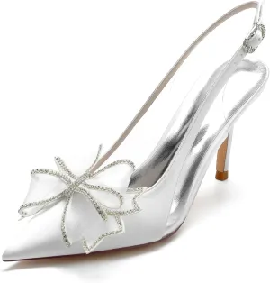 Women's Pointed Toe Wedding Shoes for Bride High Heels Slingback Ankle Strap Bridal Shoes Prom Party Dress Shoes Pumps
