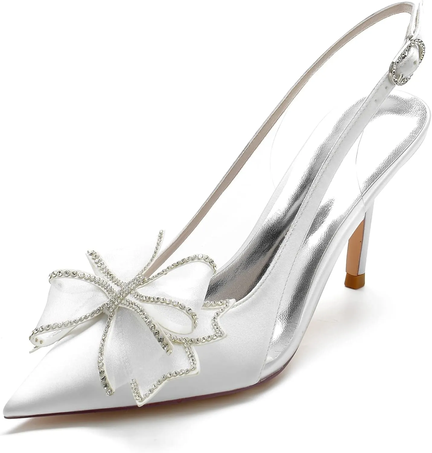 Women's Pointed Toe Wedding Shoes for Bride High Heels Slingback Ankle Strap Bridal Shoes Prom Party Dress Shoes Pumps