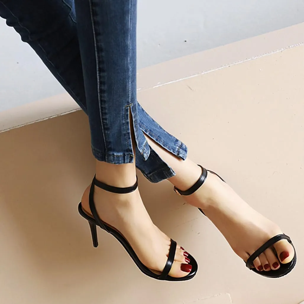 Women's Round Open Toe High Heels Slingback Ankle Strap Stiletto Sandals Strappy Wedding Party Dress Shoes