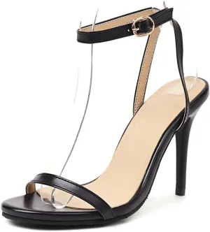 Women's Round Open Toe High Heels Slingback Ankle Strap Stiletto Sandals Strappy Wedding Party Dress Shoes