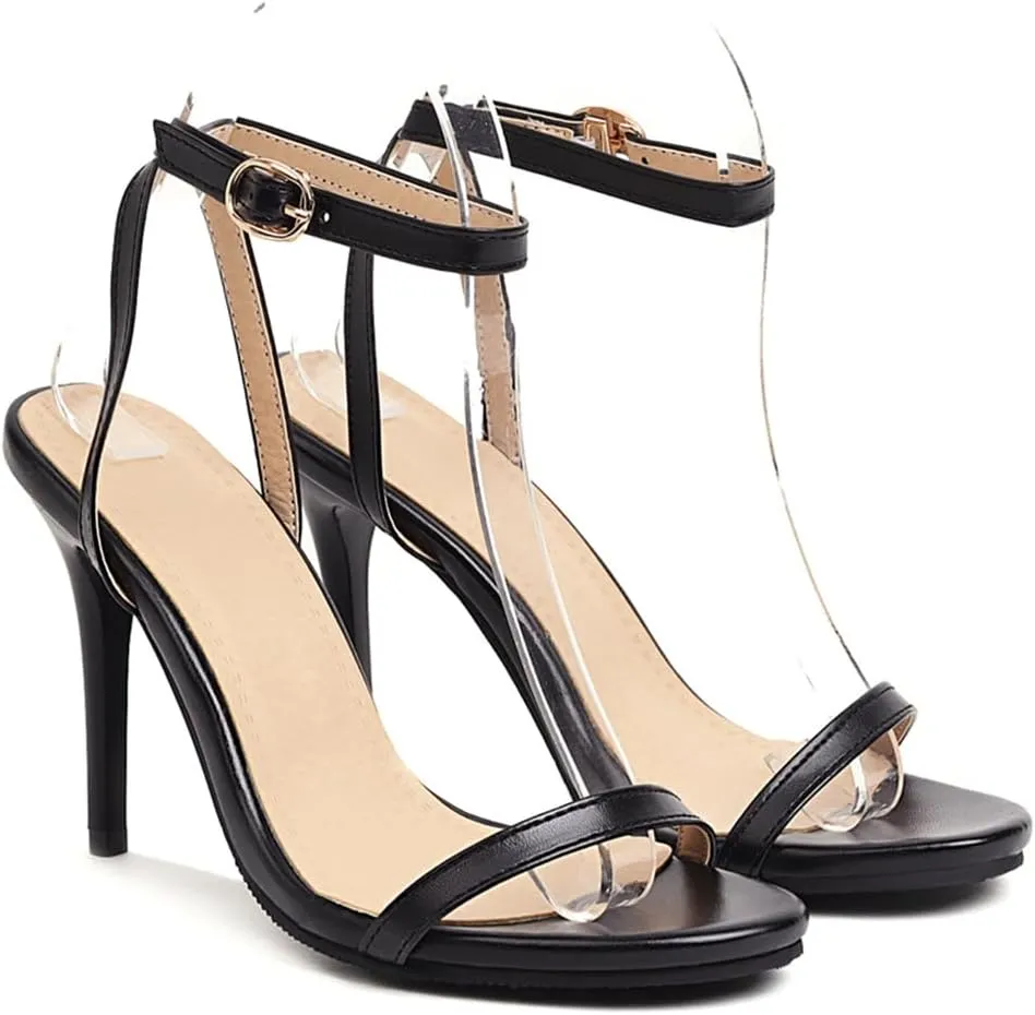 Women's Round Open Toe High Heels Slingback Ankle Strap Stiletto Sandals Strappy Wedding Party Dress Shoes