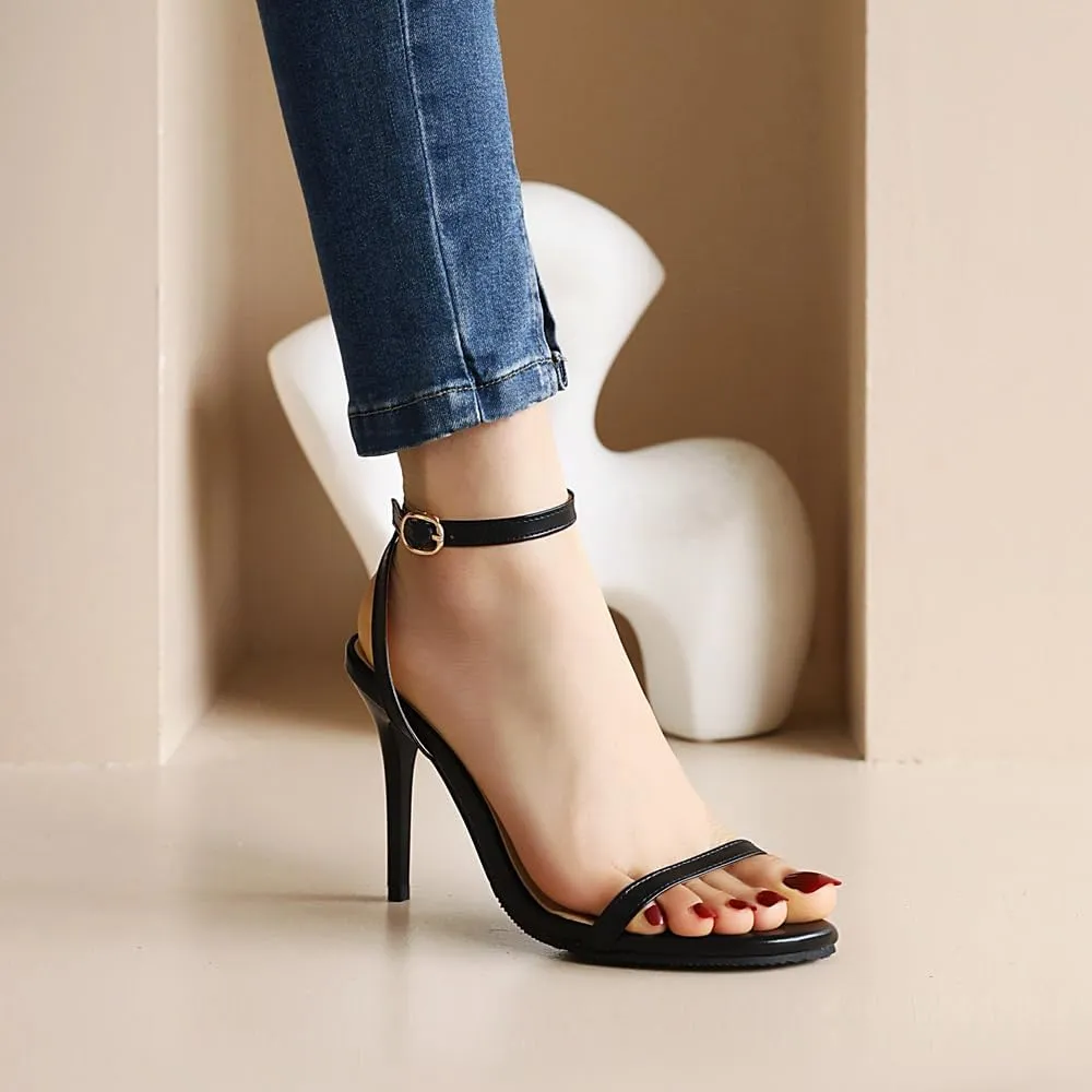 Women's Round Open Toe High Heels Slingback Ankle Strap Stiletto Sandals Strappy Wedding Party Dress Shoes