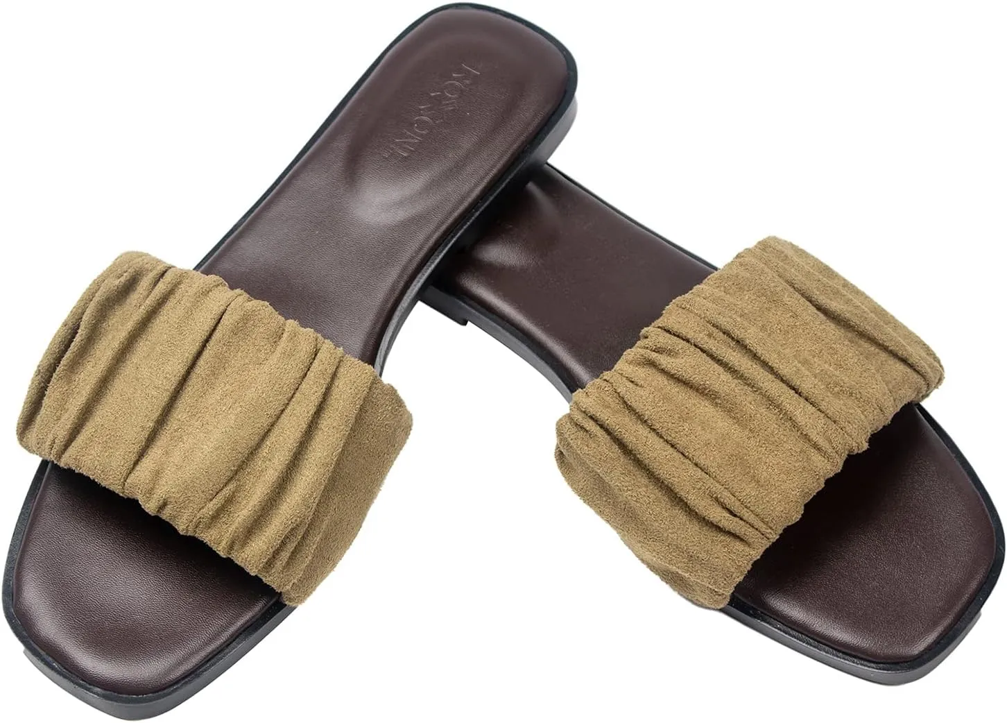 Women’s Ruched Fabric Slide Sandals Open Toe Flat Sandals with Heel Cushion