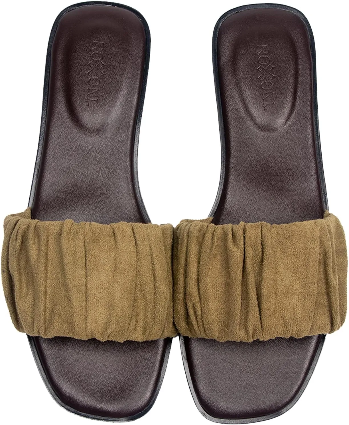 Women’s Ruched Fabric Slide Sandals Open Toe Flat Sandals with Heel Cushion