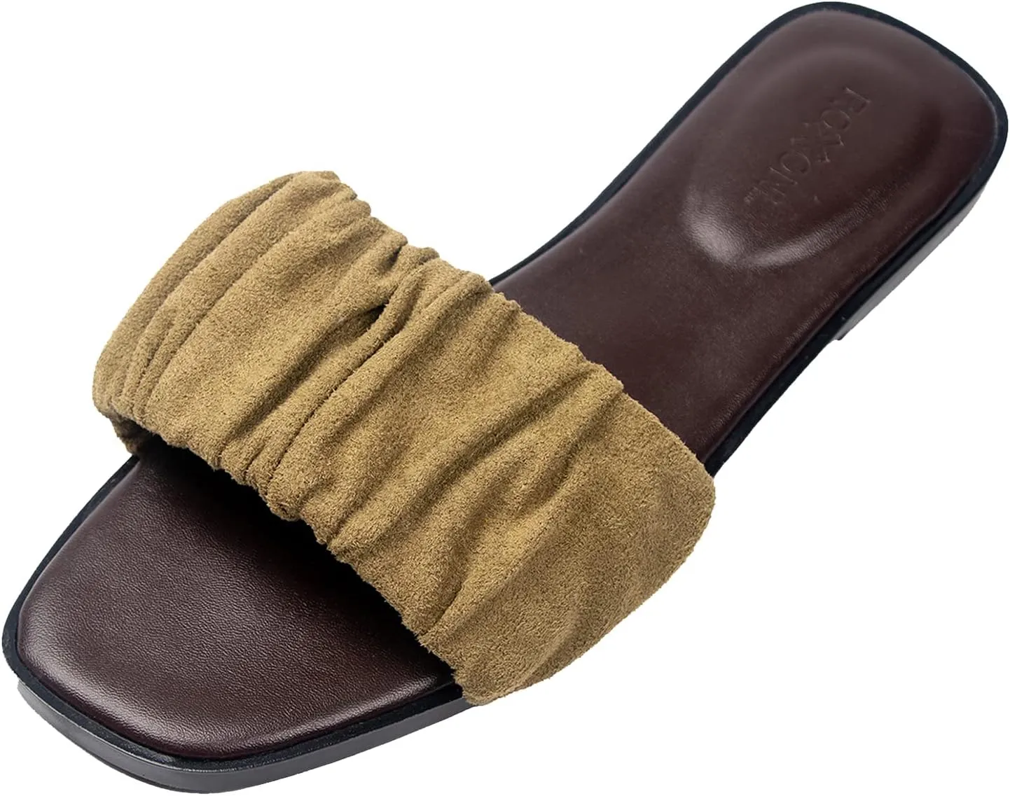 Women’s Ruched Fabric Slide Sandals Open Toe Flat Sandals with Heel Cushion