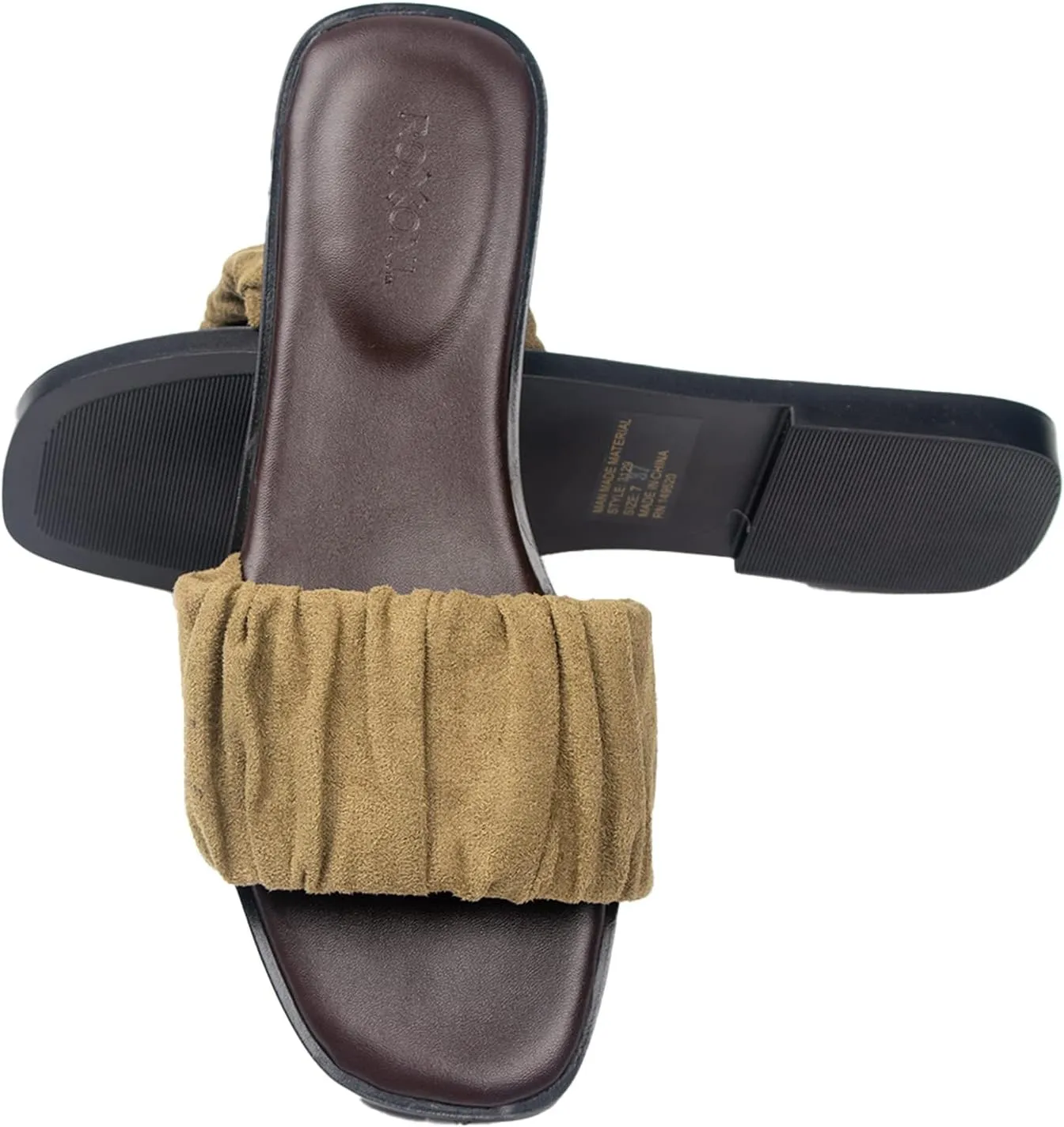 Women’s Ruched Fabric Slide Sandals Open Toe Flat Sandals with Heel Cushion