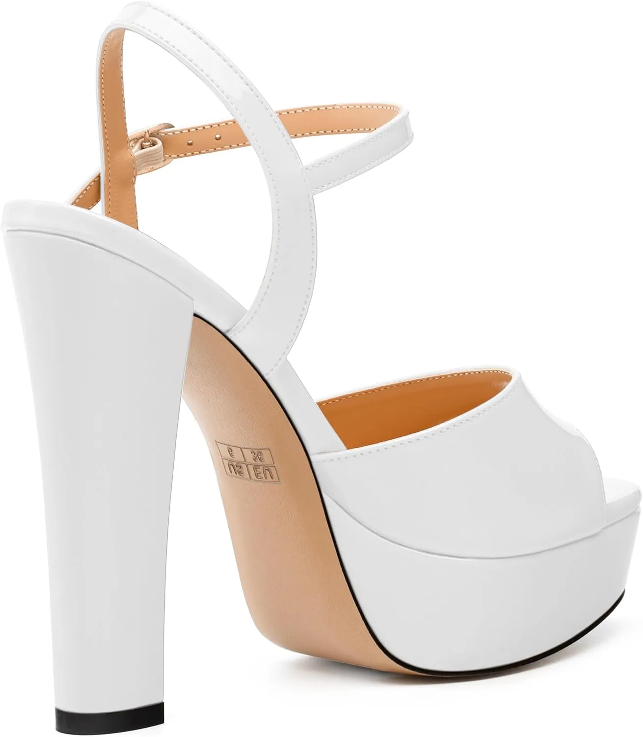 Womens Sandals, Round Open Toe Platform Sandals, Adjustable Ankle Strap Buckle High Heels, Fashion Solid Patent Sandals