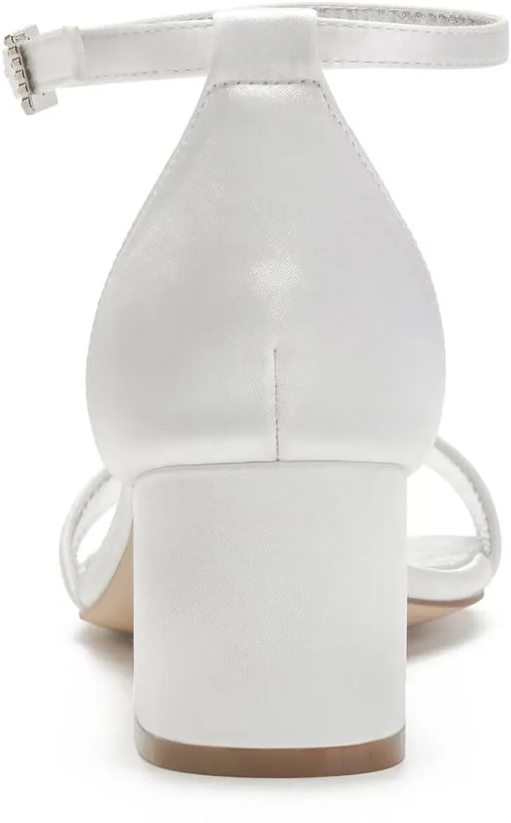 Women's Satin Open Toe Chunky Block Heeled sandals for Women Wedding Shoes for Bride Formal Prom Dress Heels