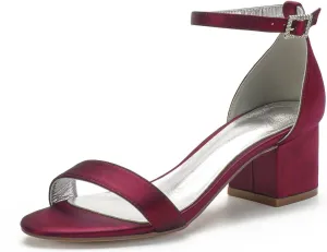Women's Satin Open Toe Chunky Block Heeled sandals for Women Wedding Shoes for Bride Formal Prom Dress Heels