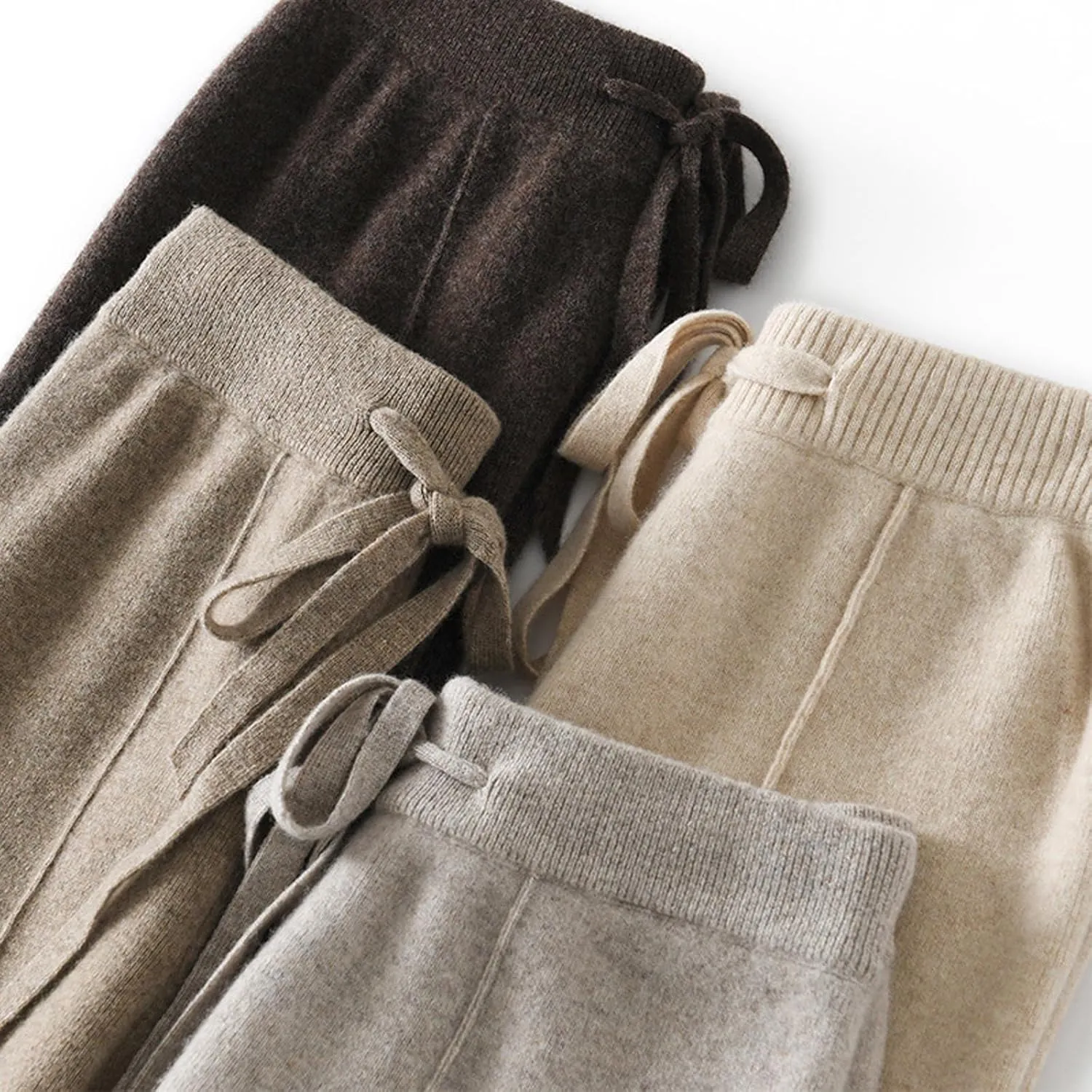 Women's Solid High Waist Knitted Wide Leg Pant Fall Winter Warm Drawstring Elastic Wide Leg Pants