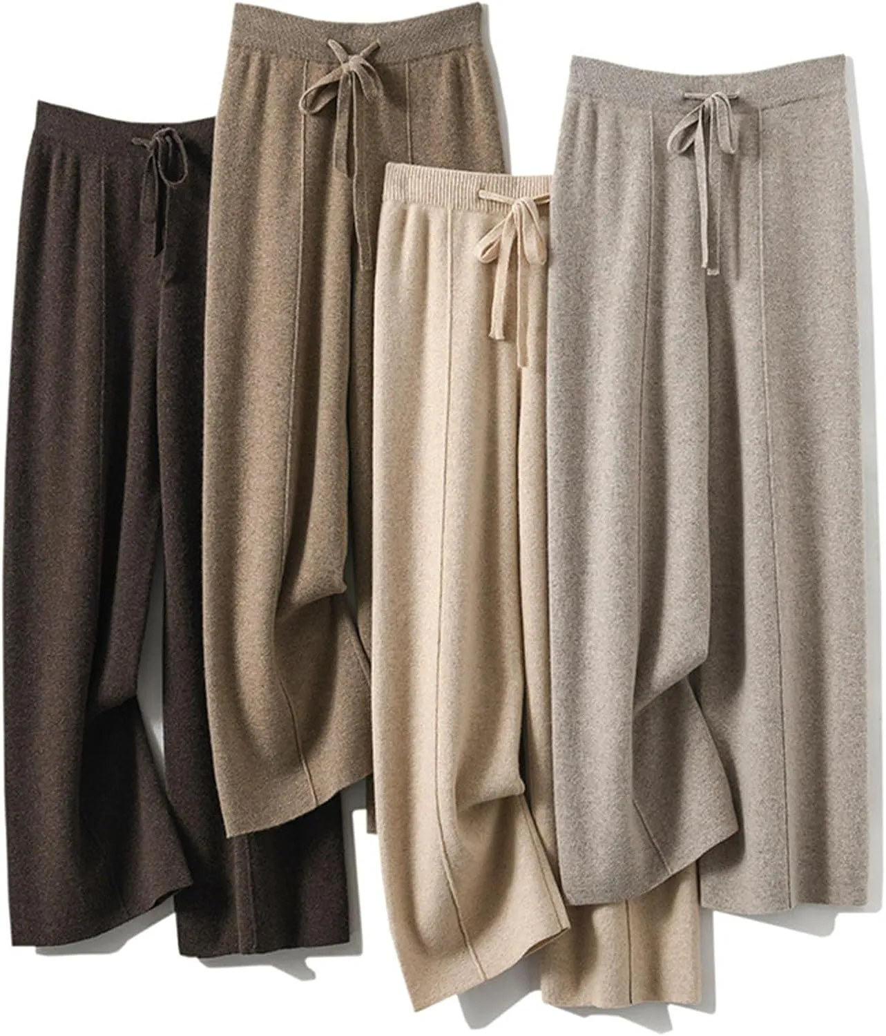 Women's Solid High Waist Knitted Wide Leg Pant Fall Winter Warm Drawstring Elastic Wide Leg Pants