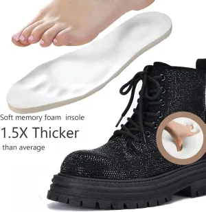 Women's Sparkly Rhinestone Chunky Platform Dress Boots Comfortable Round Toe Soft Sole Non-slip Goth Punk Short Boots with Side Zipper for Causal Walking Party