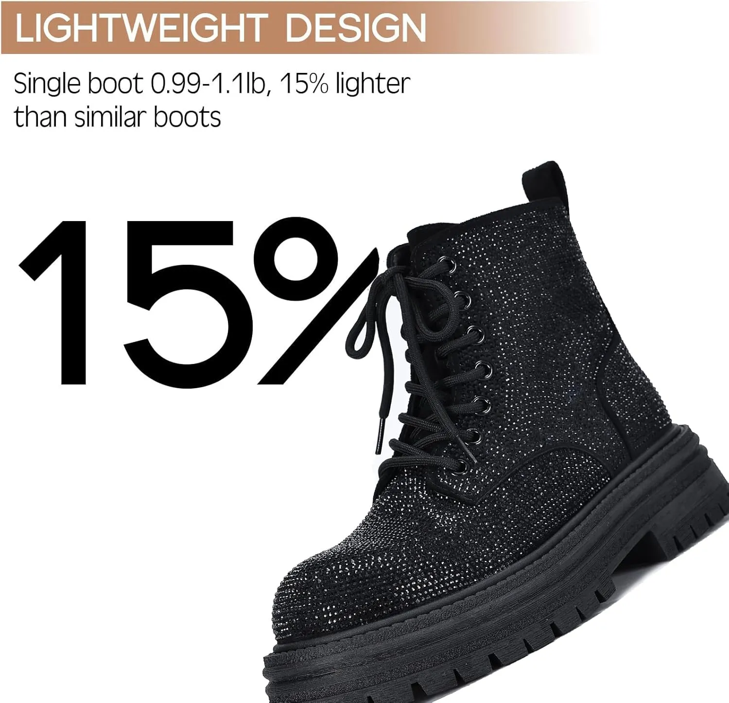 Women's Sparkly Rhinestone Chunky Platform Dress Boots Comfortable Round Toe Soft Sole Non-slip Goth Punk Short Boots with Side Zipper for Causal Walking Party