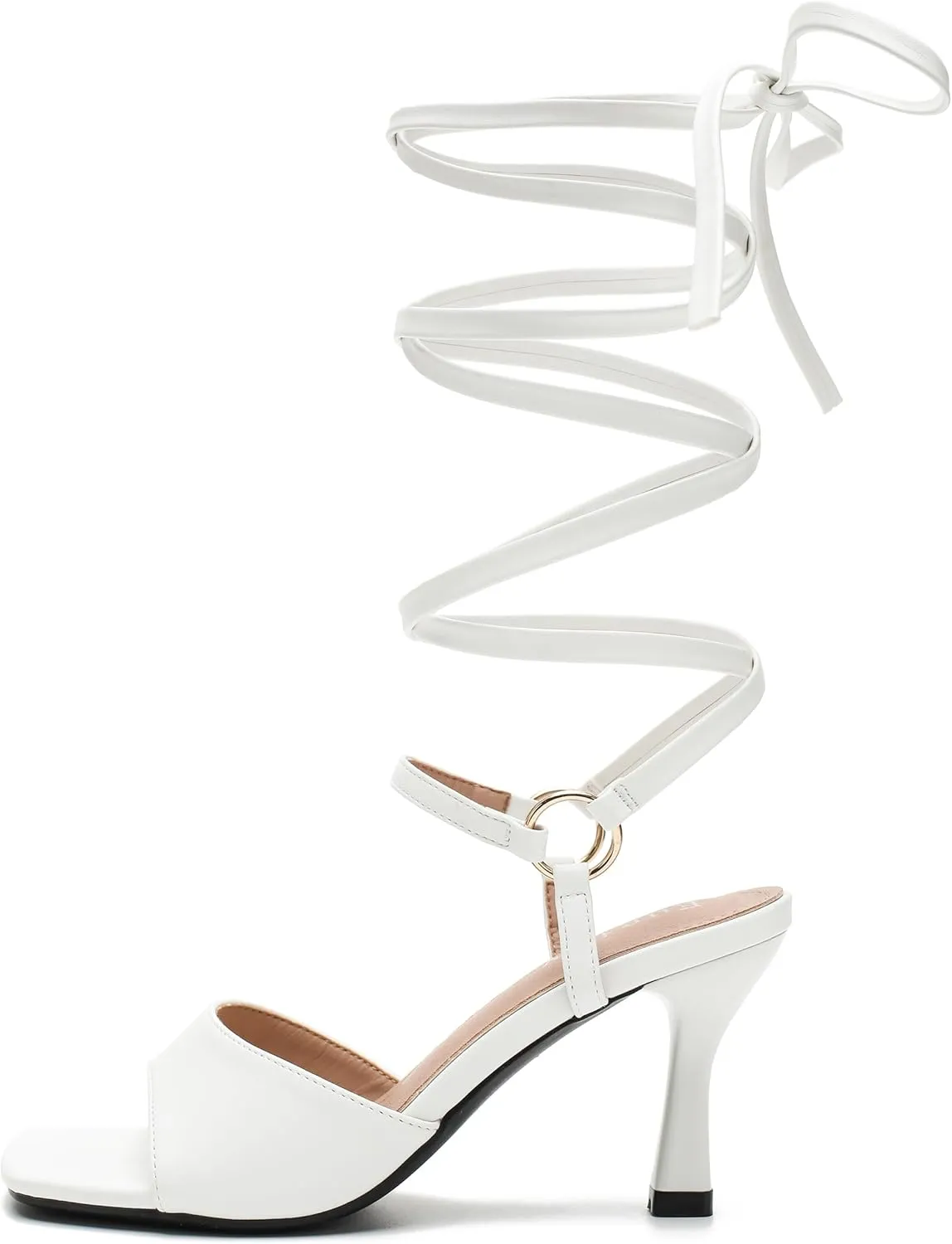 Women's Strappy Lace Up Heels Low Kitten Open Square Toe Ankle Strap Heels Sexy Fashion Comfort Dress Shoes Party Pumps Heeled Sandals