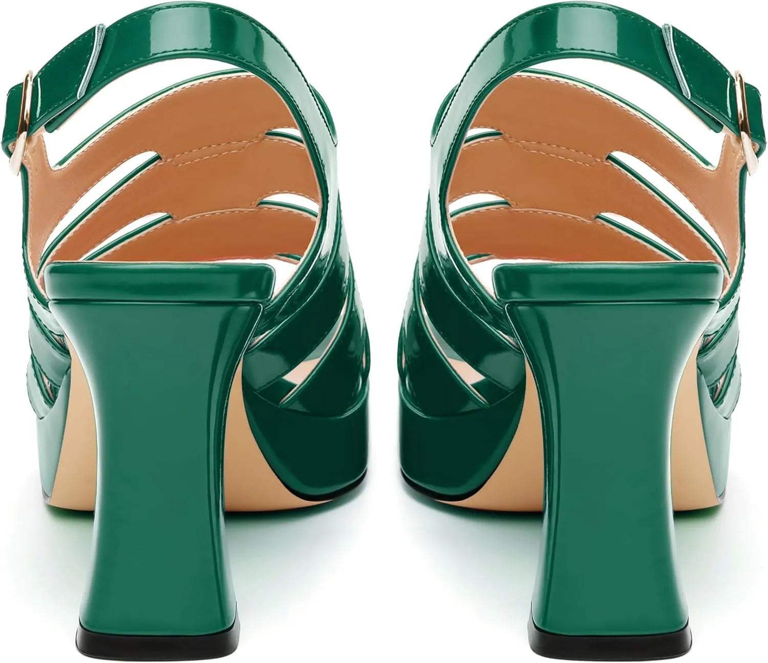 Women's thick soled sandals, square open toe thick heel women's ankle strap sandals, buckle leather insole sandals 3.3 inches, sexy thick heel sandals