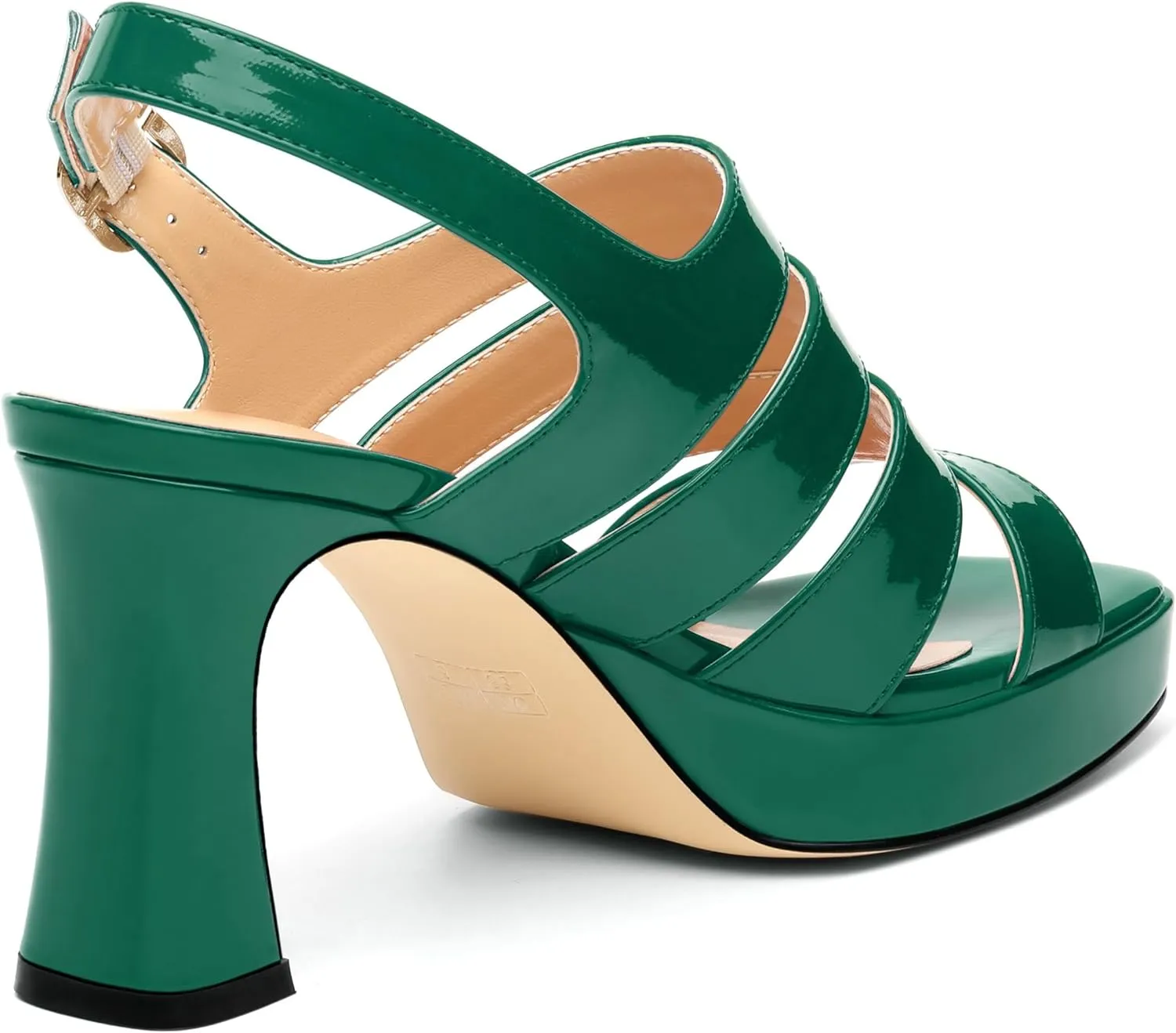 Women's thick soled sandals, square open toe thick heel women's ankle strap sandals, buckle leather insole sandals 3.3 inches, sexy thick heel sandals