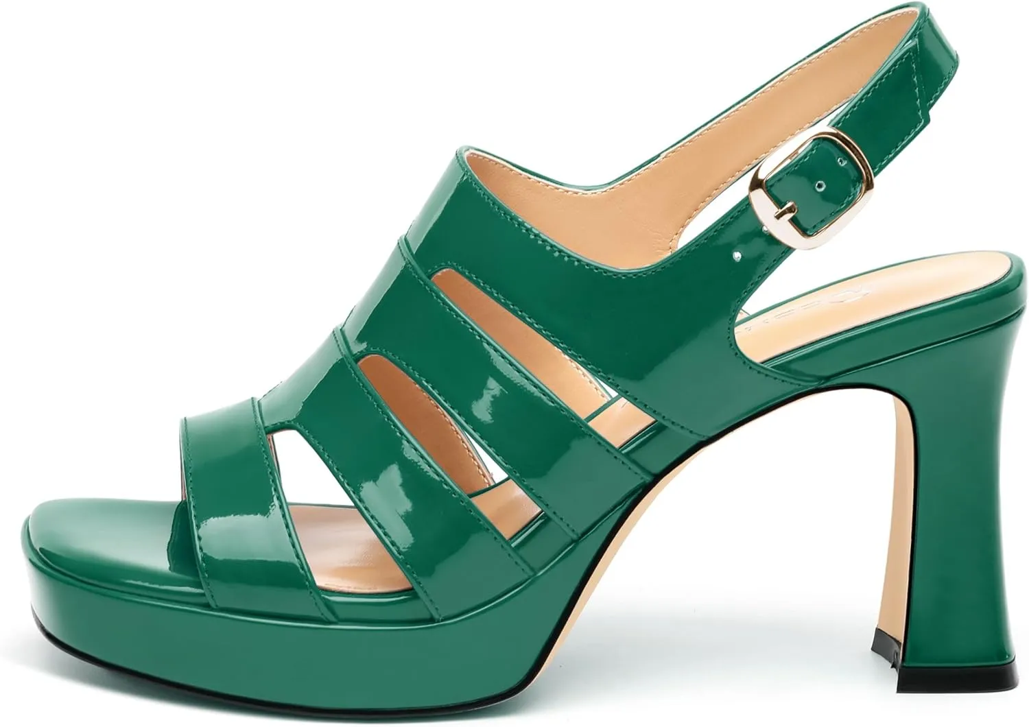 Women's thick soled sandals, square open toe thick heel women's ankle strap sandals, buckle leather insole sandals 3.3 inches, sexy thick heel sandals