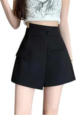 Women's Vintage Chinese Style Elegant Irregular Office High Waist Solid Color Mini Shorts Skirts