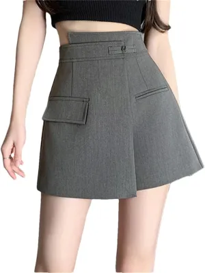 Women's Vintage Chinese Style Elegant Irregular Office High Waist Solid Color Mini Shorts Skirts