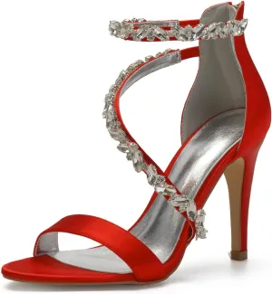 Women's Wedding Bridal Sandals for Women High Stilettos for Bride Rhinestones Open Toe Heels for Prom Party