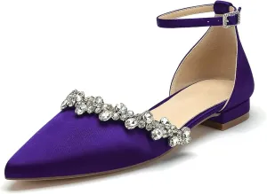 Women's Wedding Flats Crystal Satin Flat Wedding Shoes for Bride Closed Toe Pumps Shoes