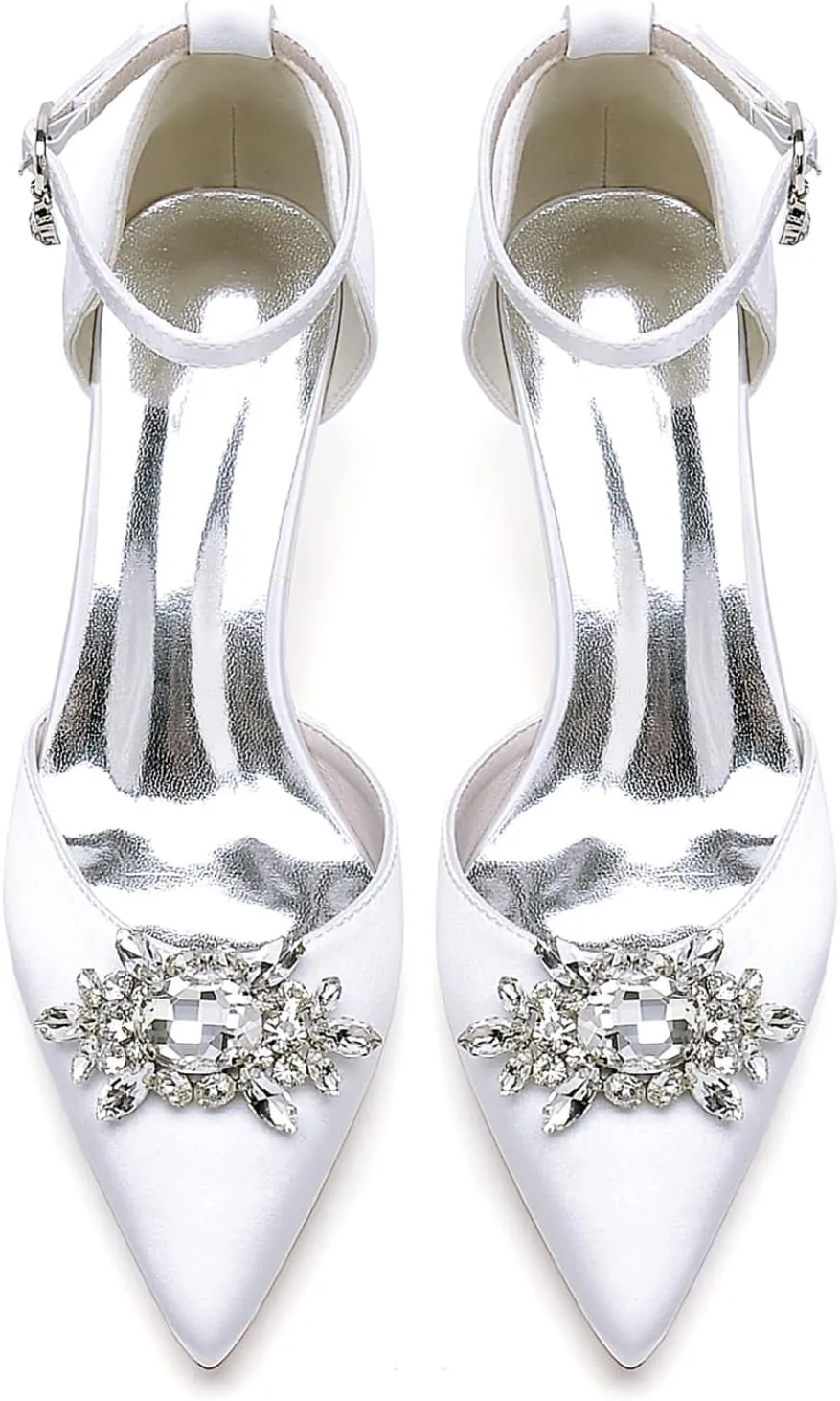 Women's Wedding Shoes Bride Satin Pointed Toe Low Heels Ankle Strap Block Heel Dress High Sandal 4.5Cm