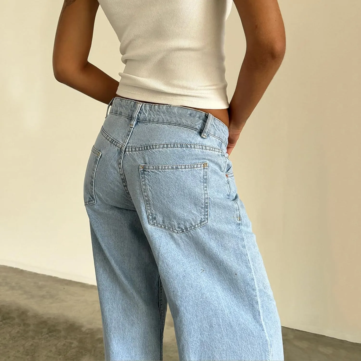 Women's Wide Leg Boyfriend Denim Pants - Low Rise Baggy Casual Loose Jeans - Y2K E-Girl Style