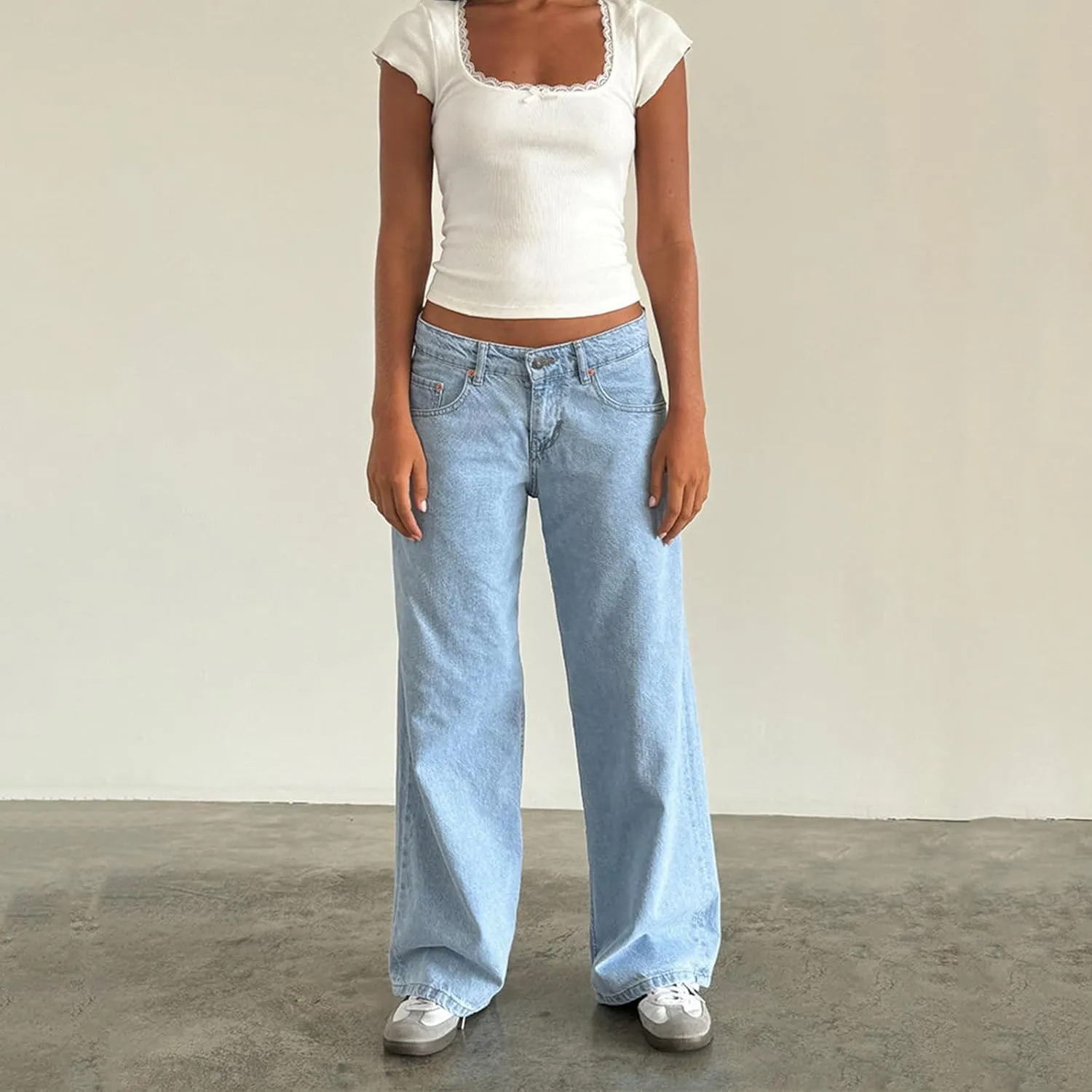 Women's Wide Leg Boyfriend Denim Pants - Low Rise Baggy Casual Loose Jeans - Y2K E-Girl Style