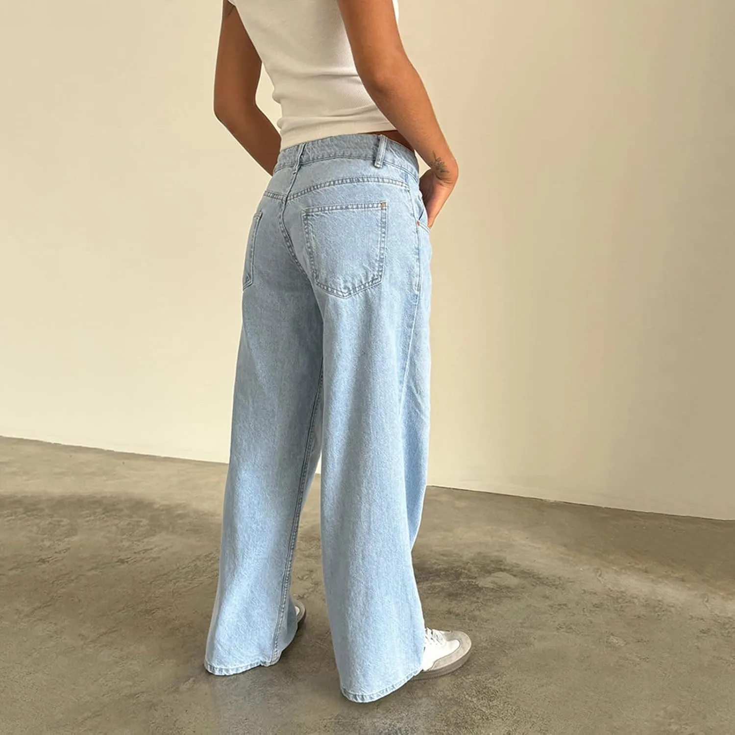 Women's Wide Leg Boyfriend Denim Pants - Low Rise Baggy Casual Loose Jeans - Y2K E-Girl Style