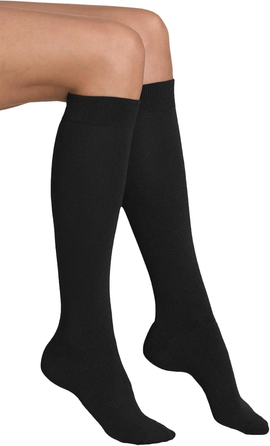 Yacht & Smith 6 Pairs of Cotton Womens Knee High Socks, Flat Knit, Solid Colors