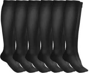 Yacht & Smith 6 Pairs of Cotton Womens Knee High Socks, Flat Knit, Solid Colors