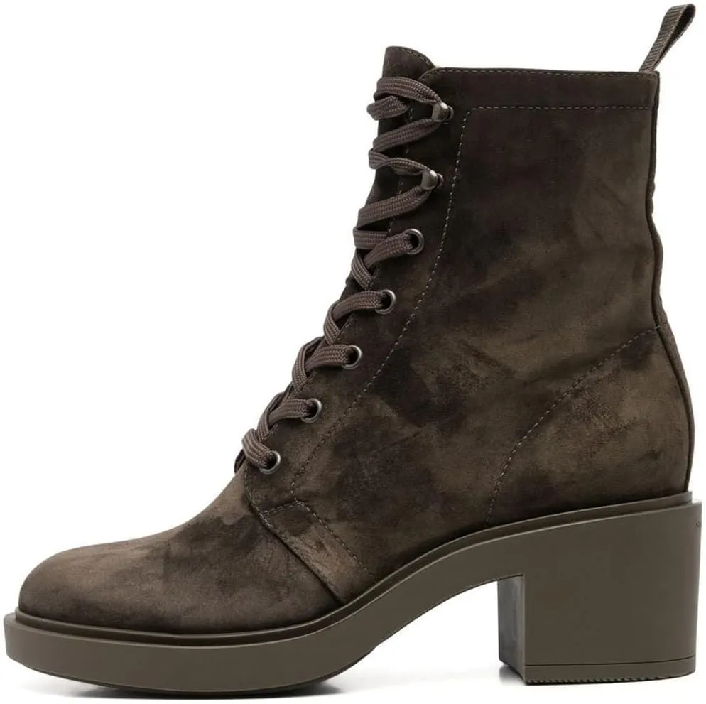 YDN Women Dressy Combat Boots Round Closed Toe Lace Up Ankle Booties Block Mid Heels Shoes Party Daily Size 4-15 US