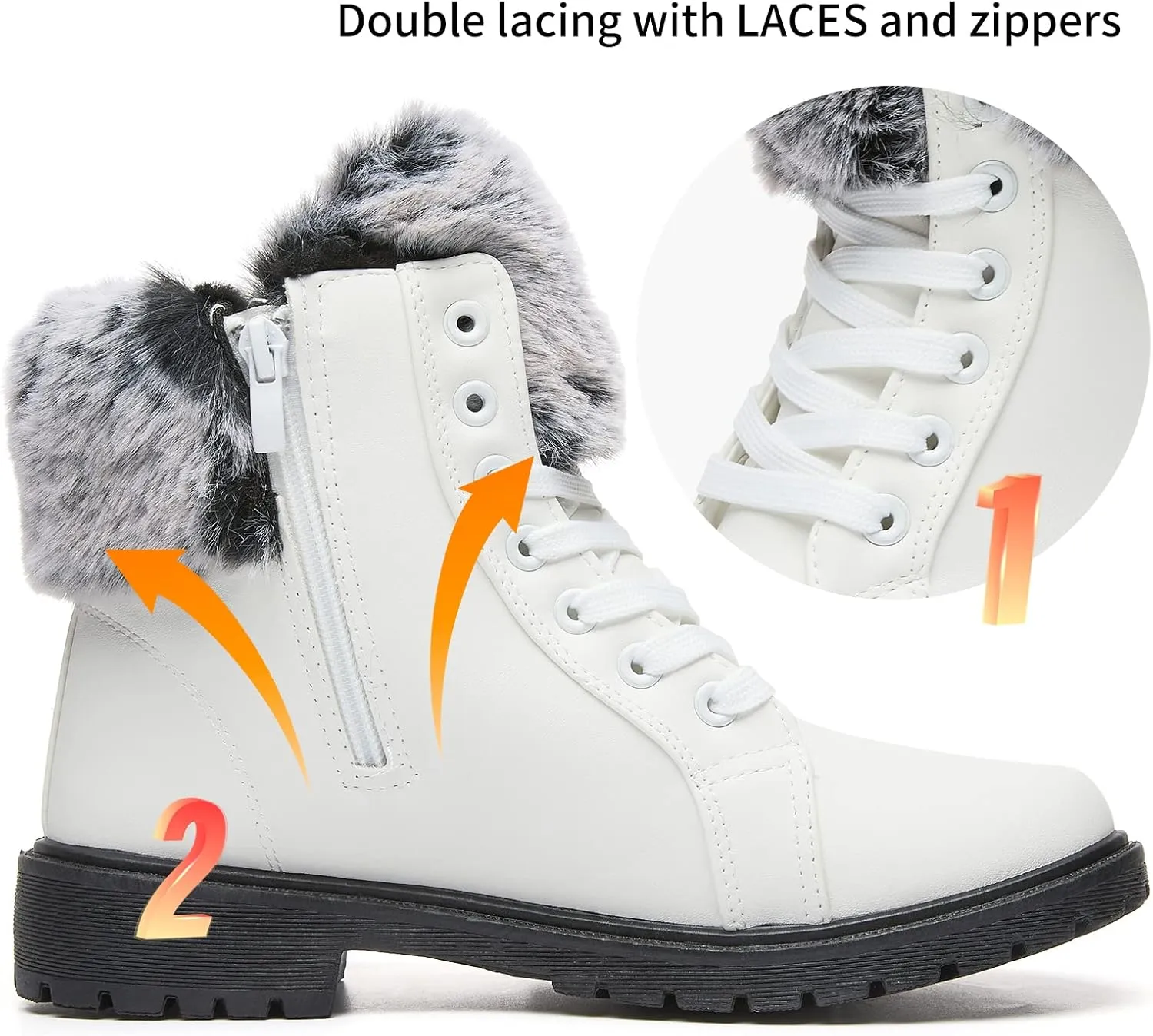 yegeyan Womens Snow Boots PU Winter Ankle Booties Fur Lined Anti-Slip Combat Boots