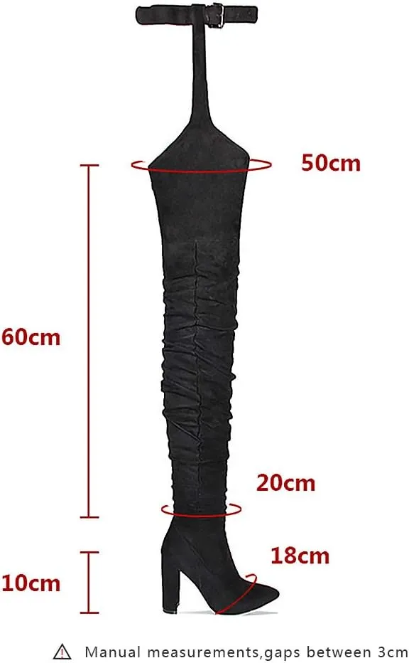 YIYA Slouch Over The Knee Boots for Women Suede Combat T-Tied Belt Thigh High Boots Sexy Pointed Toe High Heel Long Boots