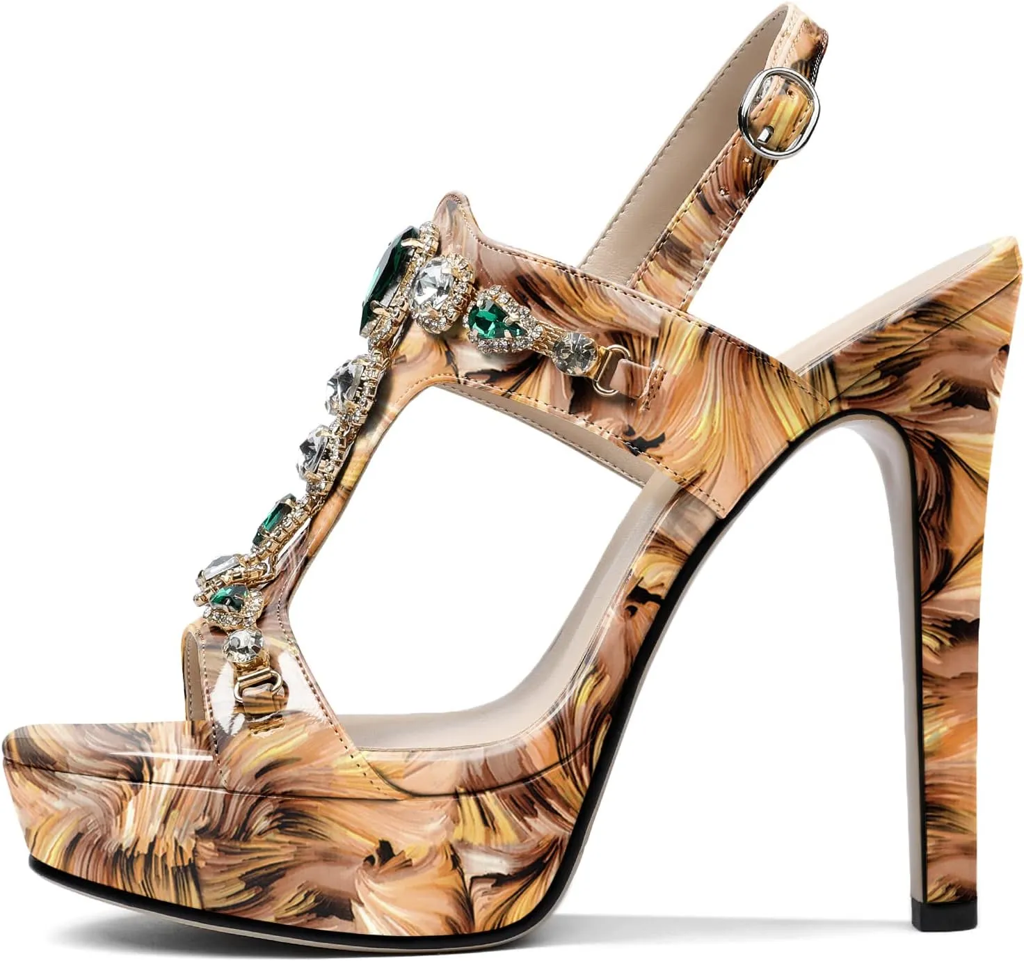 Zamikoo Heeled Sandals for women Platform Rhinestone High Heel Open Toe Stiletto Slingback Sandals Ankle Strap Dress Shoes for Wedding Party Event Evening