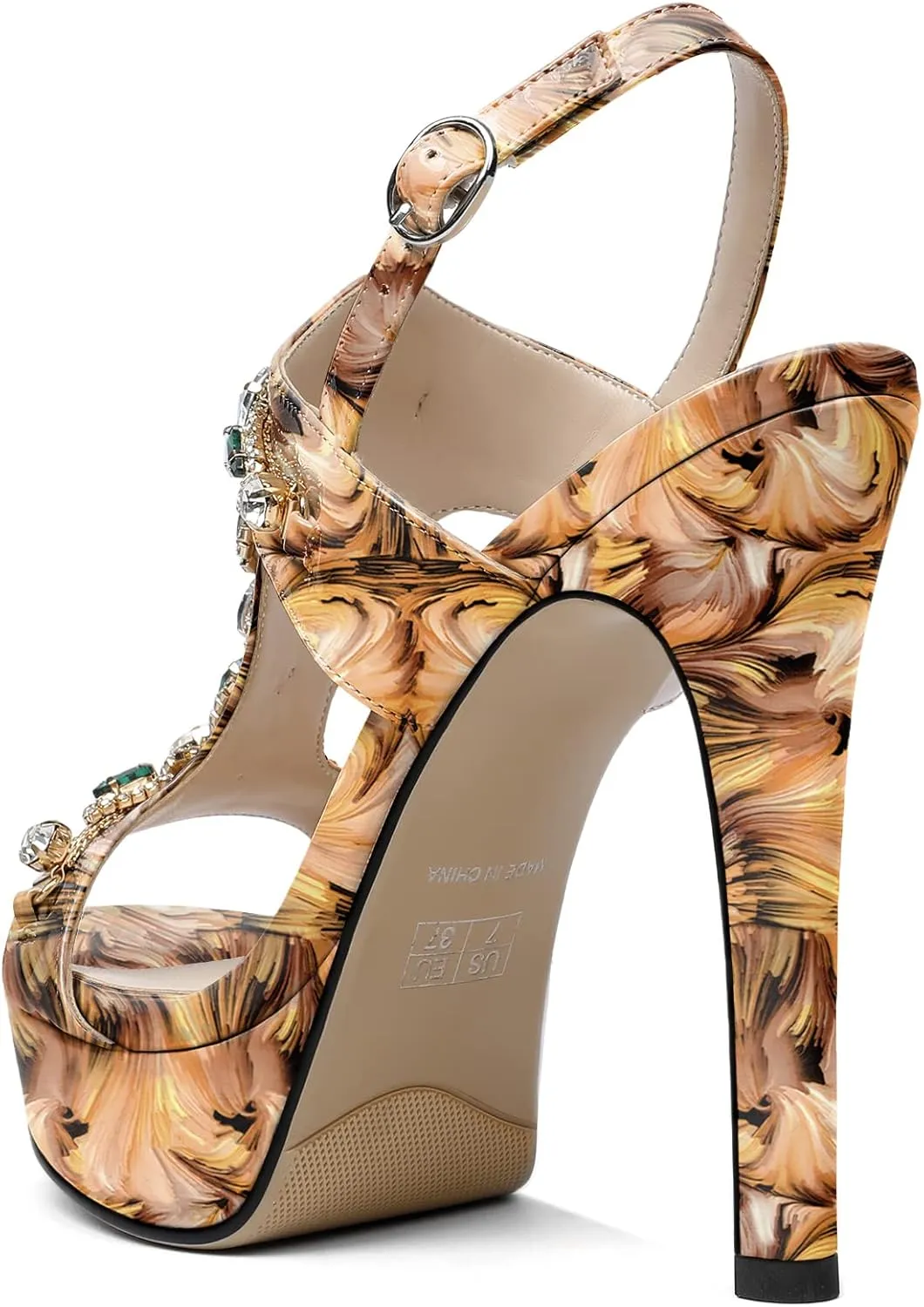 Zamikoo Heeled Sandals for women Platform Rhinestone High Heel Open Toe Stiletto Slingback Sandals Ankle Strap Dress Shoes for Wedding Party Event Evening