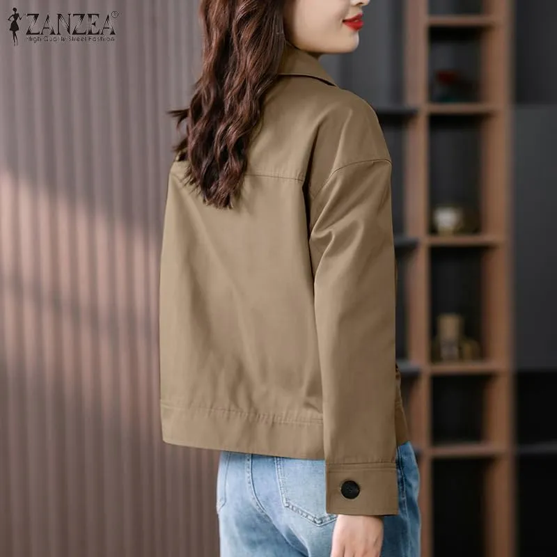 ZANZEA Womens Cropped Bomber Jackets Button Down Shackets Lightweight Cardigan Fall Outfits 2024 Winter Coats With Pockets