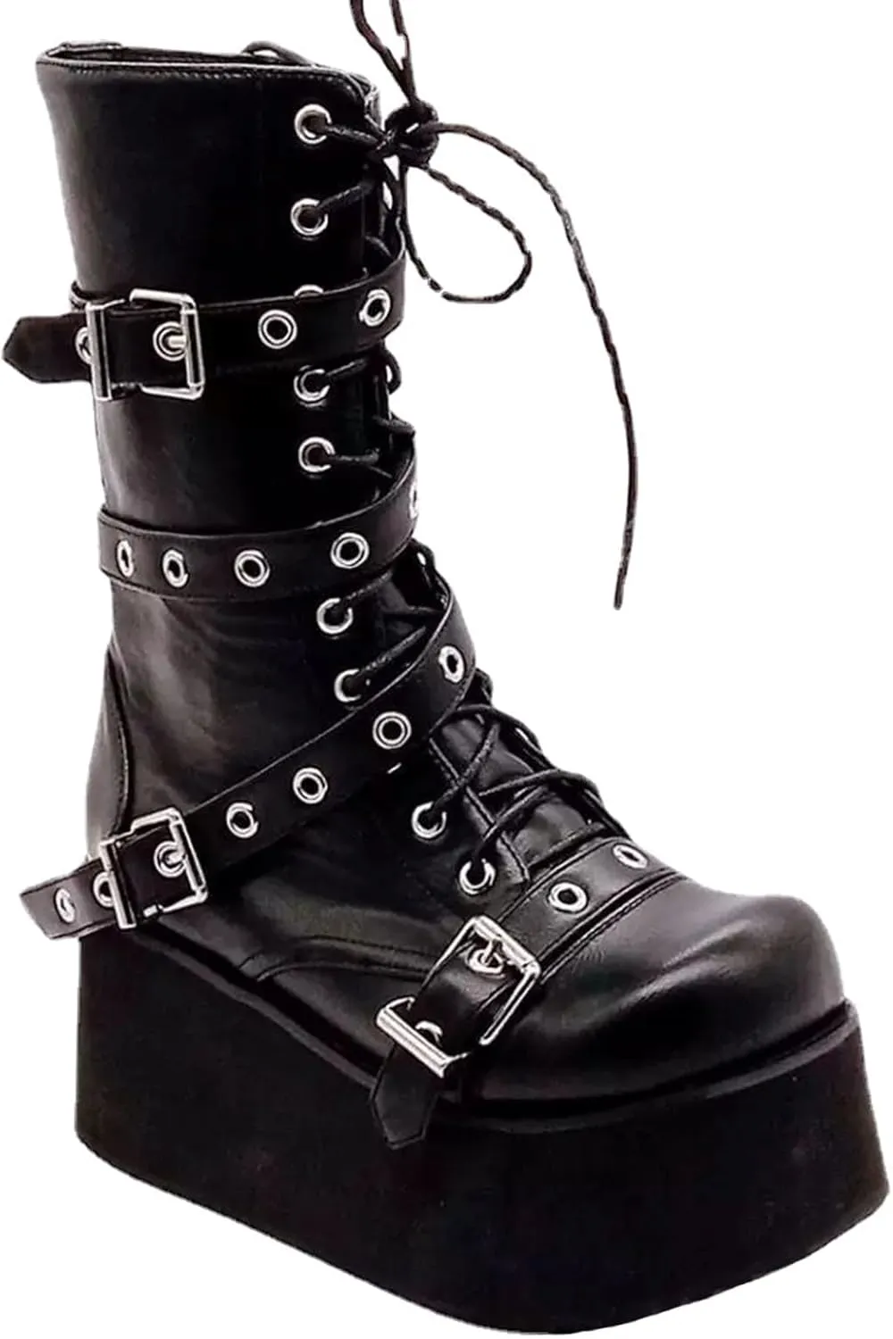 ZKXYFFS Platform Ankle Boots for Women Chunky High Heel Booties Goth Round Toe Combat Wedges Boots Buckle Studded Motorcycle Booties