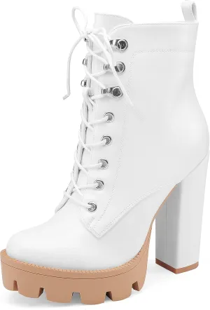 Z.Oufeier Women's Platform Ankle Boots Fashion Chunky Heel Lug Sole Combat Boots Lace Up High Heeled Booties