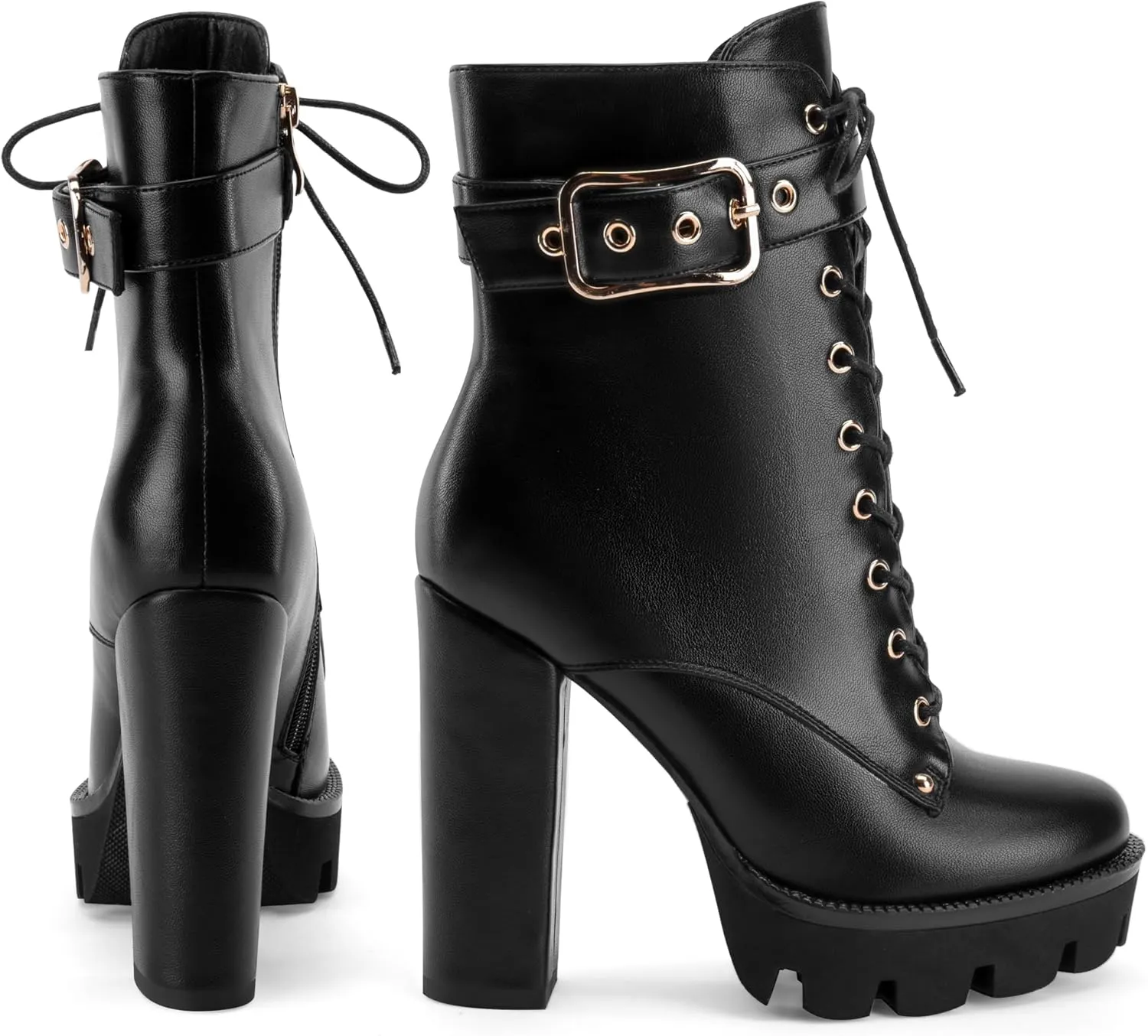 Z.Oufeier Women's Platform Ankle Boots Fashion Chunky Heel Lug Sole Combat Boots Lace Up High Heeled Booties
