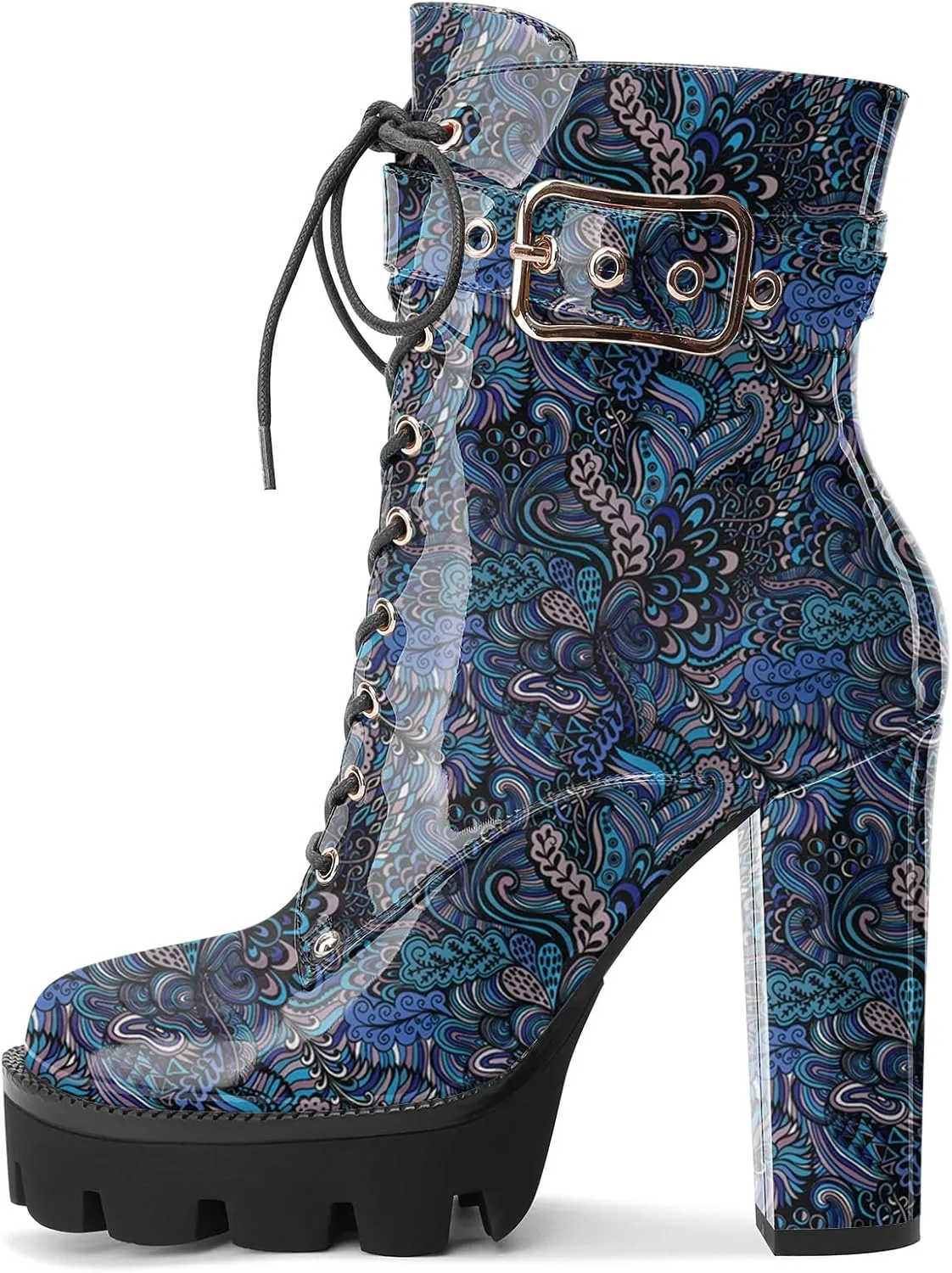 Z.Oufeier Women's Platform Ankle Boots Fashion Chunky Heel Lug Sole Combat Boots Lace Up High Heeled Booties